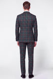 Green Grid 2 Piece Peak Lapel Double Breasted Men's Prom Suits