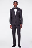Black Grey 2 Piece Peak Lapel Pinstripe Single Breasted Men's Prom Suits