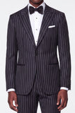 Black Grey 2 Piece Peak Lapel Pinstripe Single Breasted Men's Prom Suits