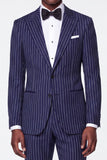 Black Grey 2 Piece Peak Lapel Pinstripe Single Breasted Men's Prom Suits