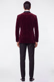 Burgundy 2 Piece Velvet Peak Lapel Single Breasted Men's Prom Suits