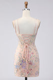 Bodycon Spaghetti Straps Sequin Floral Embroidery Corset Short Homecoming Dress