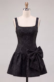 Black A-Line Floral Jacquard Pearl Short Homecoming Dress with Bow