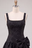 Black A-Line Floral Jacquard Pearl Short Homecoming Dress with Bow