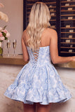 Dark Green Corset Strapless A-Line Floral Embroidery Short Homecoming Dress