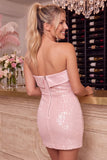 Pink Strapless Bodycon Sequins Mini Homecoming Dress