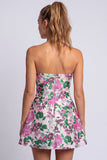 Floral Light Blue Printed A-Line Strapless Short Homecoming Dress