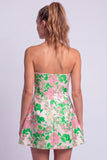 Floral Light Blue Printed A-Line Strapless Short Homecoming Dress