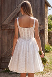 Ivory Corset A-Line Square Neck Lace Short Bridal Shower Dress