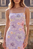 Sparkly Floral Lilac Mermaid Spaghetti Straps Long Prom Dress with Sequins