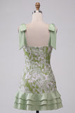 Light Green Pearl Square Neck Ruffled Short Homecoming Dress with Beading
