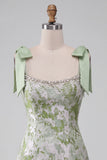 Light Green Pearl Square Neck Ruffled Short Homecoming Dress with Beading