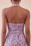 Sparkly Lilac Beaded Sequins Halter Backless Short Homecoming Dress