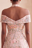 Floral Embroidered Sequin Cold-Shoulder Halter Short Homecoming Dress
