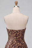 Glam Leopard Sequin Strapless Fit & Flare Mini Homecoming Dress