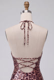 Leopard Print Bodycon Halter Mini Homecoming Dress with Strings