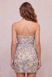 Light Grey Bodycon Sequins Strapless Beaded Short Homecoming Dress with Bow