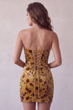 Ginger Yellow Corset Bodycon Strapless Keyhole Velvet Short Homecoming Dress