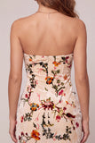 Champagne Floral Bodycon Velvet Strapless Printed Homecoming Dress with Keyhole
