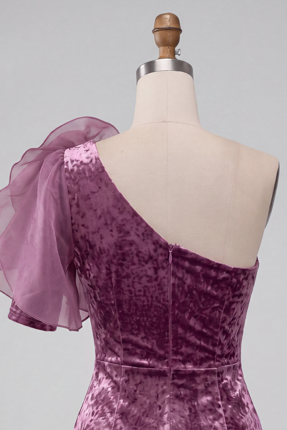 Vintage Mauve Velvet Bodycon One Shoulder Short Cocktail Dress with 3D Flower