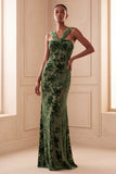 Eucalyptus Sheath Ruched Velvet Floral Long Formal Dress