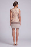 Champagne Sheath Round Neck Short Mother of the Bride Dress with Appliques