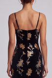 Black Velvet Floral Embroidery Sequins Asymmetrical A-Line Mother of the Bride Dress with Ruffle Slit