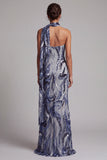 Navy Sequins Mermaid High Neck Long Mother of the Bride Dress with Beaded