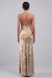 Champagne Velvet Cowl Neck Floral Jacquard Sheath Long Mother of the Bride Dress with Sash