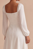 White A-Line Sweetheart Midi Engagement Dress with Long Sleeves