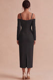White Sheath Long Sleeves Cold Shoulder Midi Engagement Dress
