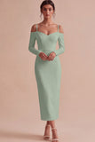 White Sheath Long Sleeves Cold Shoulder Midi Engagement Dress