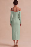 White Sheath Long Sleeves Cold Shoulder Midi Engagement Dress