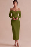 White Sheath Long Sleeves Cold Shoulder Midi Engagement Dress