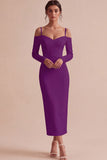 White Sheath Long Sleeves Cold Shoulder Midi Engagement Dress