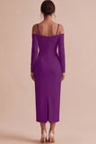 White Sheath Long Sleeves Cold Shoulder Midi Engagement Dress