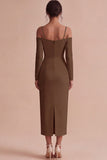 White Sheath Long Sleeves Cold Shoulder Midi Engagement Dress