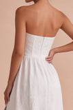 Strapless White Jacquard A-Line Corset Long Engagement Dress with Slit