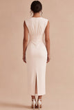 White Ruched Sheath V-Neck Long Engagement Dress with Back Slit