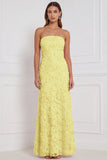 Strapless Pink Sheath Floral Appliqued Sequins Long Bridesmaid Dress