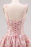 Pink A Line Corset Sweetheart Short Homecoming Dress with Flowers
