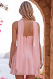Yellow A-Line Pearl Trim Strapless Chiffon Short Homecoming Dress with Scarf