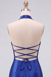 Royal Blue Bodycon Pearls Rhinestones Halter Short Homecoming Dress
