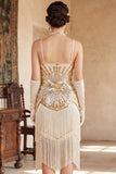 Vintage Black Golden Sequins Sleeveless 1920s Flapper Dress with Fringes