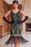 Black Golden Sequins Bodycon Short 1920s Flapper Dress with Fringes