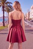 Blue A Line Corset Sequin Ruffle Short Homecoming Dress with Lace Up Back