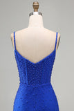 Royal Blue Pearls Corset Bodycon Short Homecoming Dress with Beading