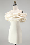 Ivory Stacked Ruffle Off the Shoulder Bodycon Short Homecoming Dress