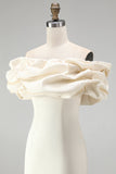 Ivory Stacked Ruffle Off the Shoulder Bodycon Short Homecoming Dress