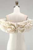 Ivory Stacked Ruffle Off the Shoulder Bodycon Short Homecoming Dress